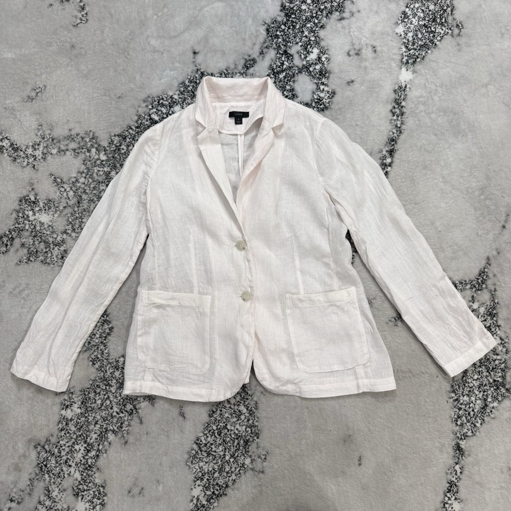 J Crew 100% Linen Blazer Womens Sz 2 Light Pink Two Button Summer Jacket Casual